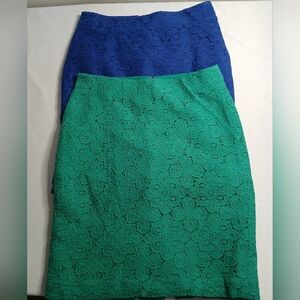 Two Limited gentley used skirts Dark Blue- Size 2 Green skirt-Size 0